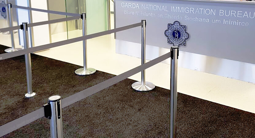 retractable belt stanchion used in a government building