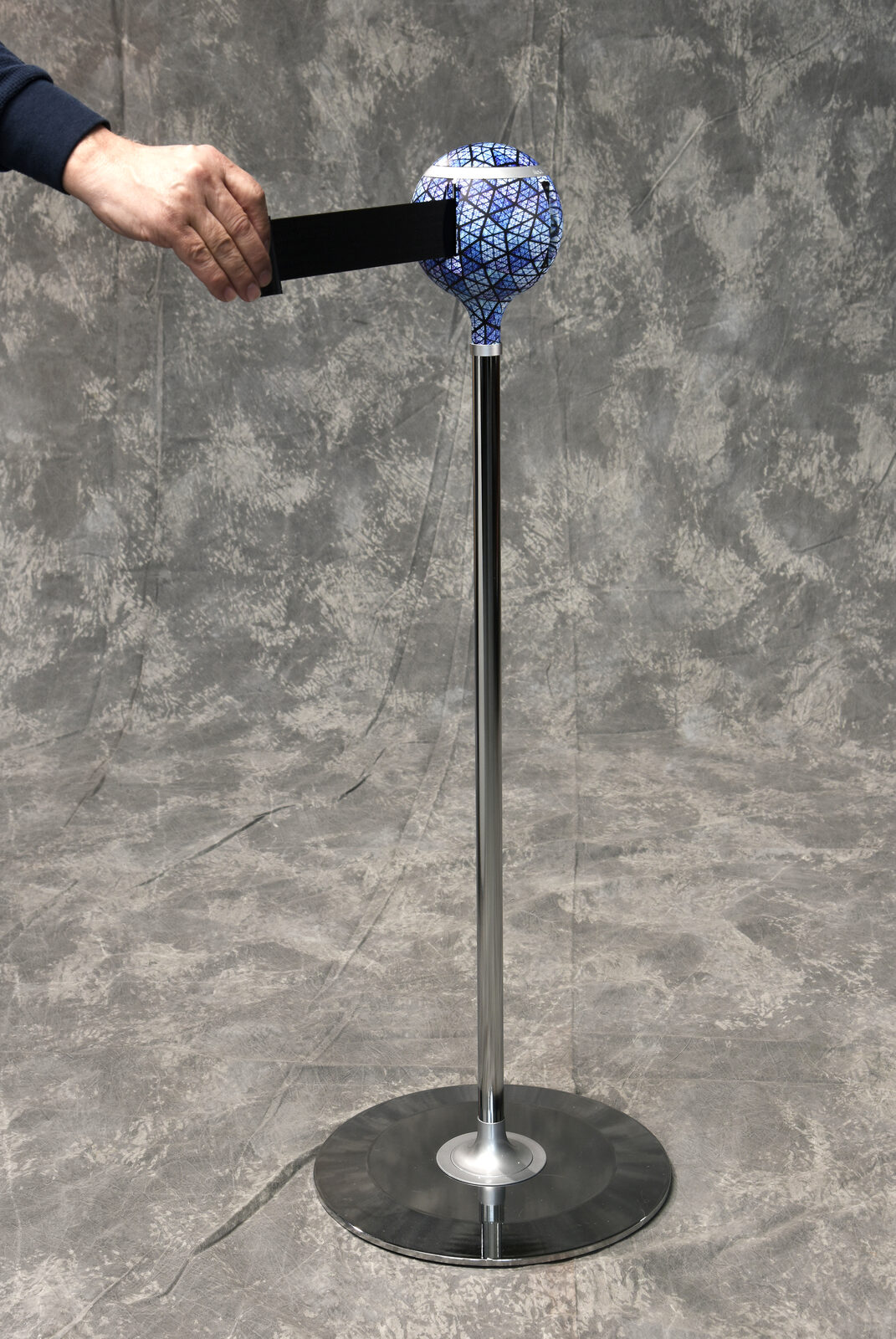Custom printed sphere ball top on a chrome stanchion post