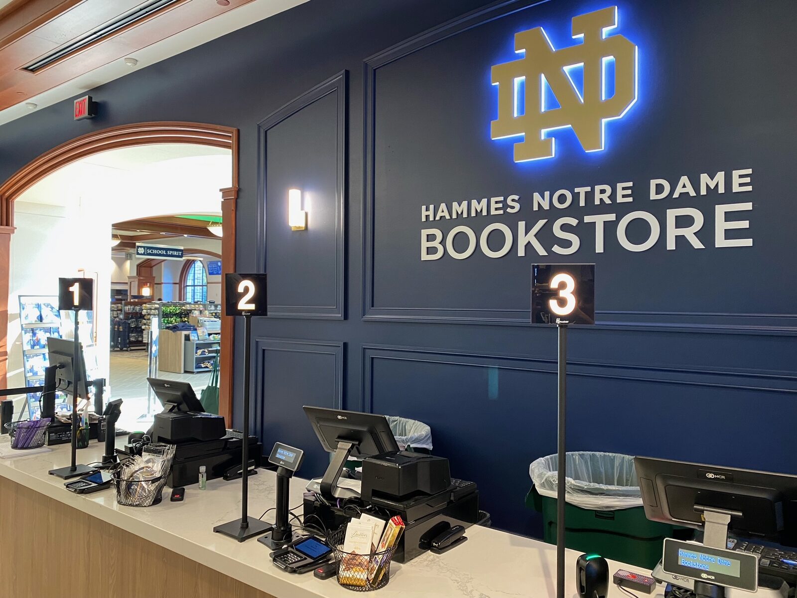 Qbuster register displays at Notre Dame University bookstore