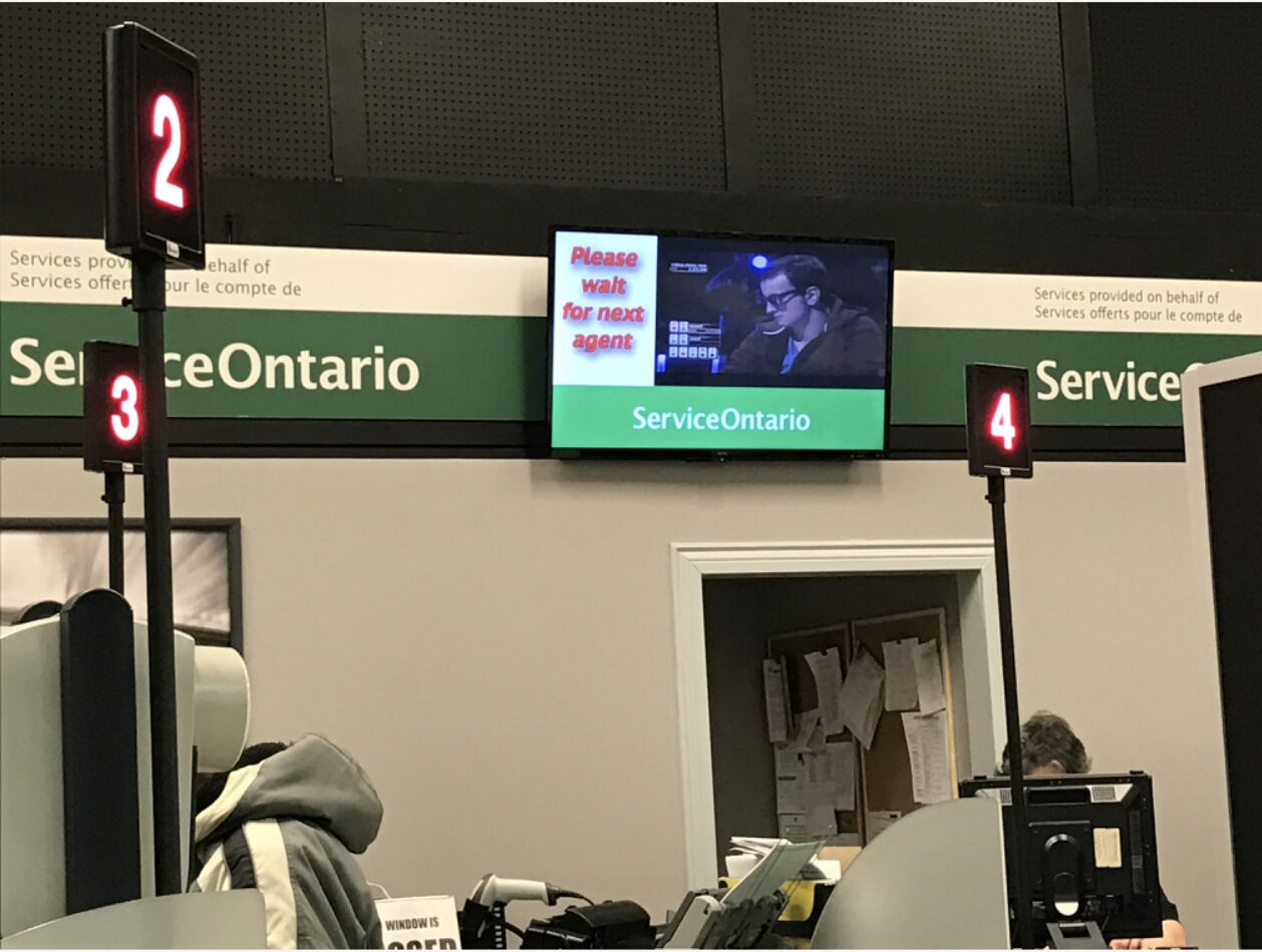 Qbuster queue management system at ServiceOntario government office